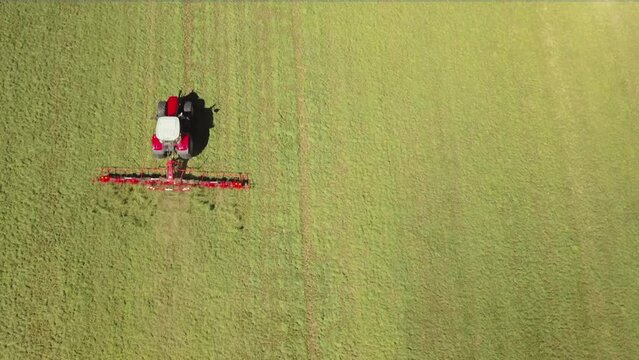 Tractor Cutting Grass From Above