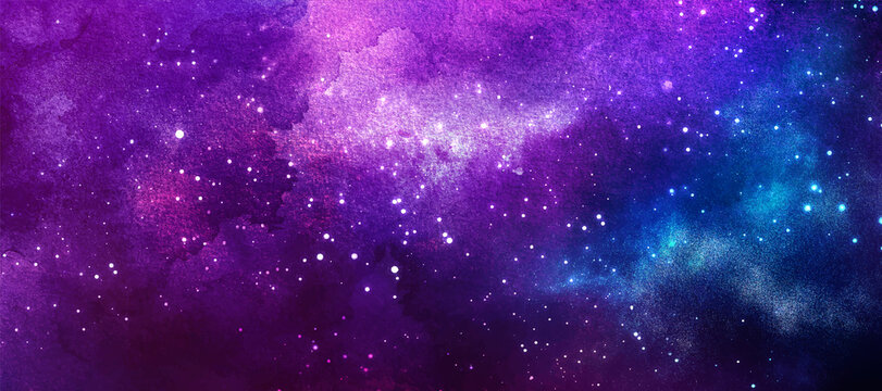Vector cosmic illustration. Beautiful colorful space background. Watercolor Cosmos