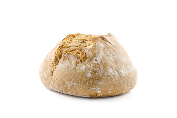 Round Loaf of white single bread on white background - obrazy, fototapety, plakaty