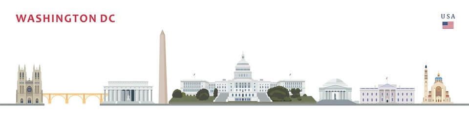 Washington DC USA city skyline with landmarks isolated on white background, capital city of the united states.
- 513218667