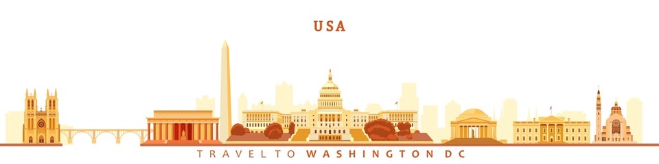 Washington dc, city skyline vector illustration, business travel and tourism concept with historical buildings. image for banner, web site.
