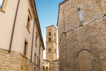 Fototapeta na wymiar The Bell Tower of the Volterra Cathedral in the medieval hill town of Volterra, Italy.