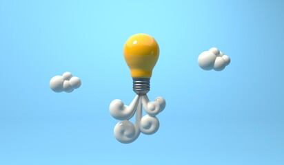 Light bulb flying to the sky like a rocket - 3D render