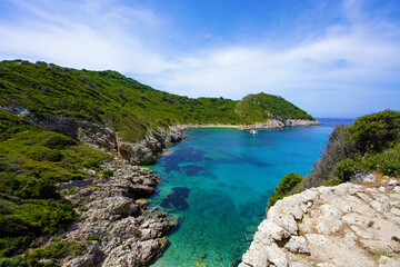 Fototapeta na wymiar Porto Timoni beach in Corfu, a paradise place with beach and crystalline water in Corfu Island, Greece, Europe
