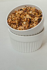 Bowls with cereal on a white background 