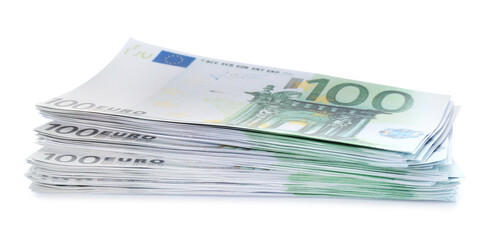 Stack of euro banknotes isolated on white. Money and finance