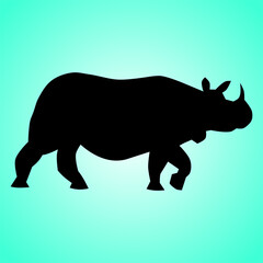 Rhino with silhouette design.  Vector illustration.