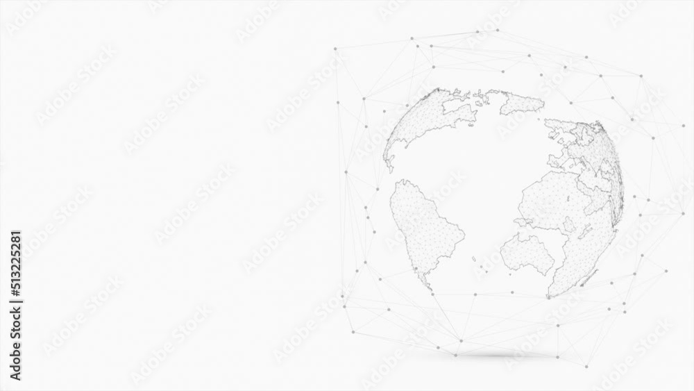 Wall mural tech earth globalization in 3d animation. global business dots on rotating planet.