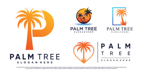 Set collection of palm logo design illustration with creative element Premium Vector