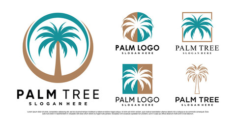 Fototapeta na wymiar Set collection of palm logo design illustration with creative element Premium Vector