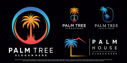 Fototapeta na wymiar Set collection of palm logo design illustration with creative element Premium Vector