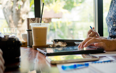 close up hand typing smartphone with copy space for text, shopping online, sending email

