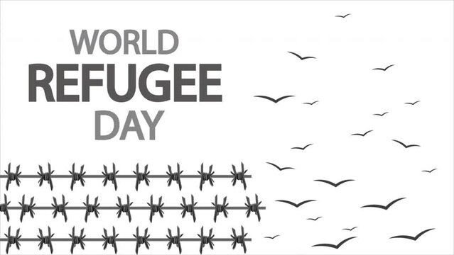 World Refugee Day barbed wire and birds, art video illustration.