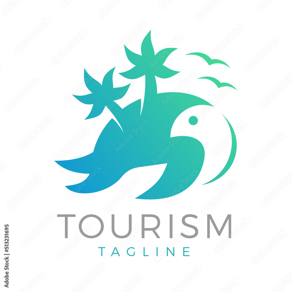 Wall mural turtle island tourism logo design