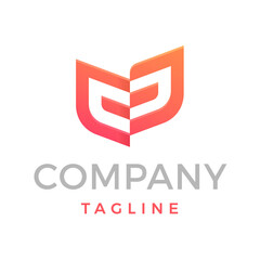 Abstract heart arrow letter v c d monoline logo design