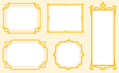 gold filigree frame kawaii doodle flat vector illustration
