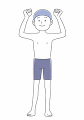 水着を着てポーズをとる男の子の全身イラスト