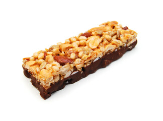 Honey bars with peanuts on white background