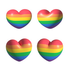 heart for pride month in different side virtual modern 3d render shiny glossy texture