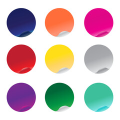 Set of  circle labels with 9 colors, namely yellow, blue, purple, pink, gray, red and green.