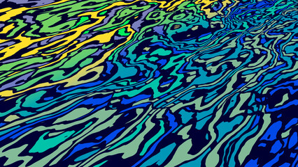 psychedelic distorted water waves blue and yellow abstract background illustration