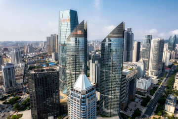 Obraz na płótnie Canvas Qingdao Fushan Bay Financial Center Building Landscape Skyline Aerial Photography
