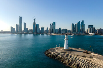 Qingdao Fushan Bay Financial Center Building Landscape Skyline Aerial Photography