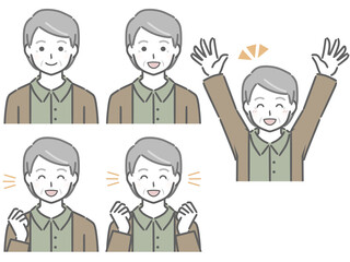 喜ぶ表情の強弱　高齢男性（私服）