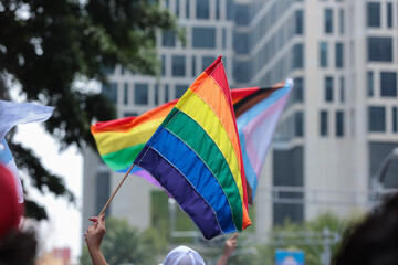 Rainbow flag at the annual gay parade in Mexico City