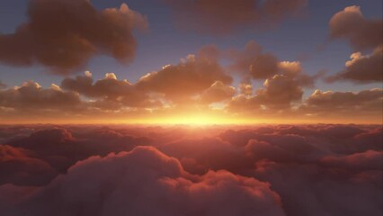 Flying through the clouds at sunrise. Aerial view moving forward - Powered by Adobe