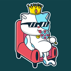 cute cat design sitting with candy and crown