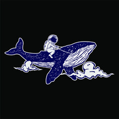 vector whale and astronaut in space