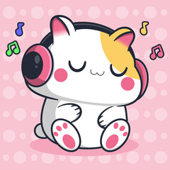 Cute hamster listen music design illustration