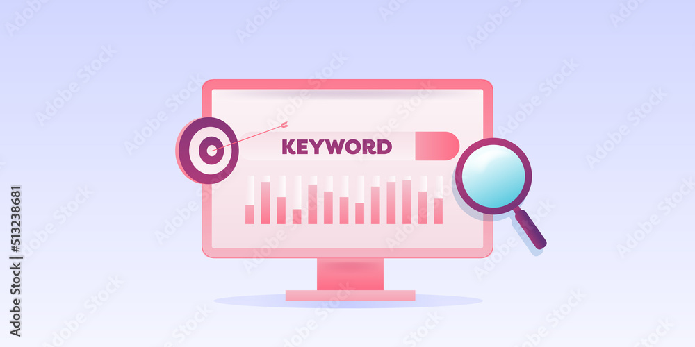 Canvas Prints seo keyword research, selection and competitor analysis conceptual 3d style web banner template.