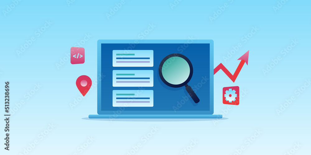 Poster seo optimization, web traffic analytics and search marketing conceptual 3d style web banner illustra