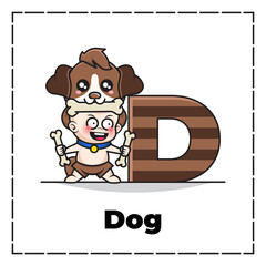 Cute cartoon character of initial letter d with baby wearing dog costume