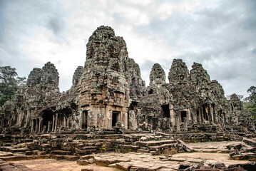 Fototapeta premium Bayon, a sandstone castle with two hundred and sixteen faces carved in Siem Reap, Cambodia.