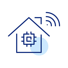 Smart CPU chip equipped home. Pixel perfect, editable stroke line art icon