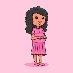 Pregnant woman concept vector illustration in cute cartoon style, health, care, pregnancy
