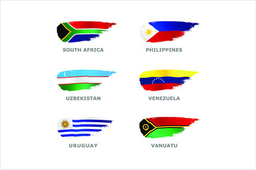 Obraz premium Unique set of World flags South Africa, Philippines, Uzbekistan, venezuela, Uruguay and Vanuatu