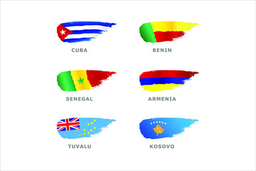 Unique set of World flags Cuba, Benin, Senegal, Armenia, Tuvalu, and Kosovo
