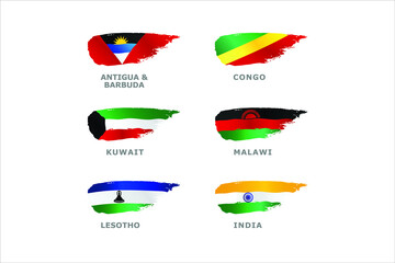 Obraz premium Unique set of World flags Antigua Barbuda, Congo, Kuwait, Malawi, Lesotho and India