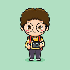cute tourist with backpack and camera vector design