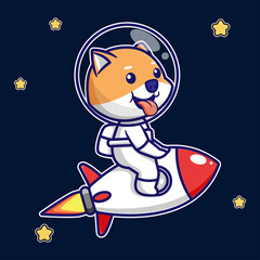 cute shiba inu vector design with flying rocket