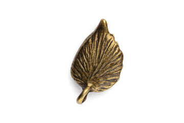 Bronze retro plant leaf on a white isolated. Close up