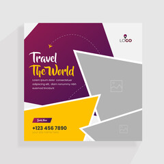Travel agency social media and web banner template, web banner ads for travel promotion