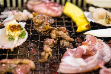 Grilling Japanese buffet that consist of meat and vegetable