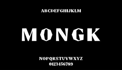 Mongk, Bold and Strong Typeface Uppercase Alphabet Font Vector with Number.