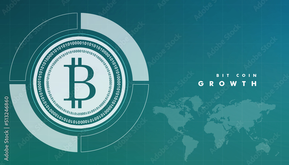 Poster global abstract bitcoin crypto currency blockchain technology world map background illustration