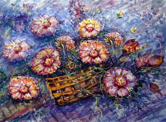  Art painting Hand drawn watercolor flowers in vase from Thailand   